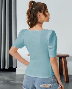 Combo Offer Of Blue Puff Sleeve Top&amp; Black Jeans