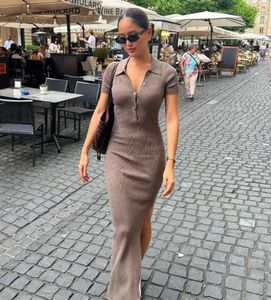 Newme Stylish Brown Knit Maxi Dress