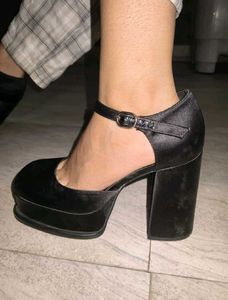 Chic Black Satin Block Heels