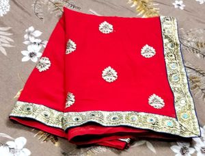 RED PARTY WEAR MIRROR WORK SAREE