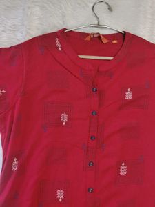 Red Cotton Blend Kurta