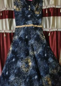 Blue Printed A-Line Dress