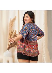 Boho Floral Print Kimono Plus Size Top