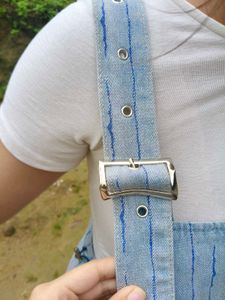 Aesthetic Pinstripe Denim Dungaree Overalls Dress