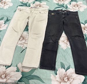 Men's daily wear Jeans - Beige &amp; Black