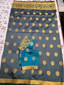 Elegant Grey Banarasi Silk Saree
