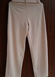 Beige Wide Leg Pants &amp; Green Ribbed Polo Top