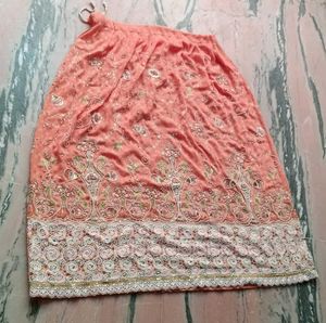 Beautifully Embroidered Peach Ethnic Skirt with du