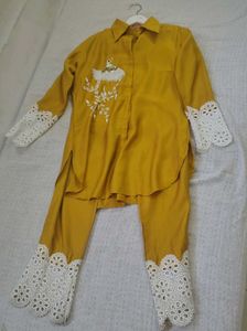 Yello/mustard co-ord Set with White Lace Detail