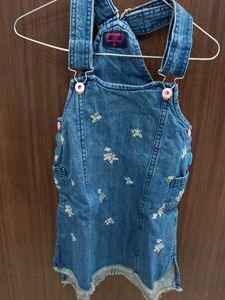 Cute Embroidered Denim Overalls Dress