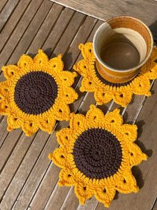 Handmade Crochet Sunflower Coasters