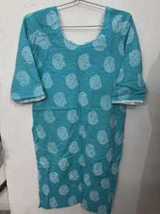 Teal Paisley Print Cotton Kurta