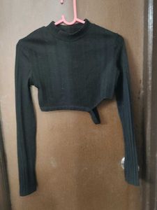Black Ribbed Mock Neck Crop Top