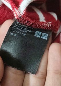 Uniqlo Red Striped Long Sleeve Warm T-Shirt