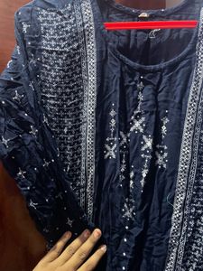 Navy Blue Printed Kurta