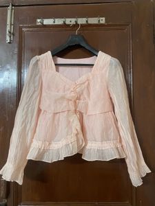 Chic Ruffled Pink Long Sleeve Top