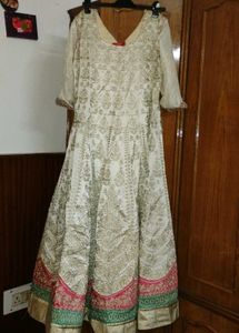 Elegant White &amp; Gold Embroidered Gown