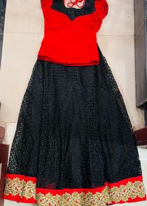 WOMEN - girl Red and Black Skirt top for