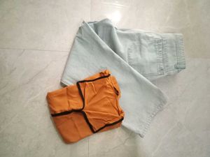 Highwaist straight wide leg jeans with formal top