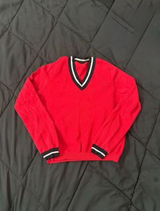 Red V-Neck Striped Sweater(BOGO)