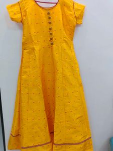 Vibrant Yellow Kurta with Red &amp; White Polka Dots