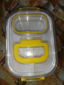 a lunch box in blue and white colour
