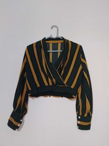 Striped Wrap Cropped Top