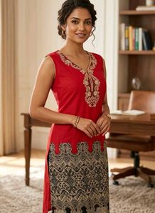 Red & Black Embroidered Kurta