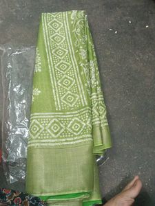 Green Saree with White Print