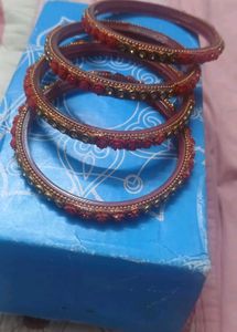 Red &amp; Gold Stone Bangles Set