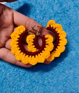 Crochet Sunflower Hoop Earrings