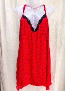 Red Heart Print Slip Dress