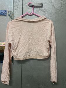 Pale Pink Cropped Long Sleeve Top