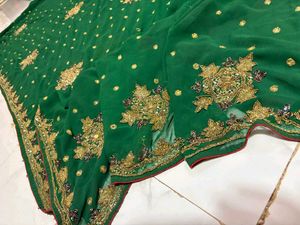 heavy bridal handwork Green  Saree
