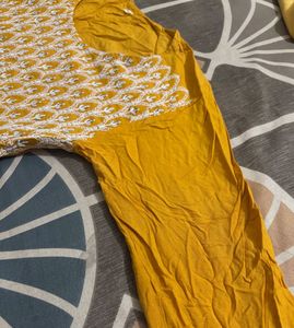 Yellow Kurta with White Print
