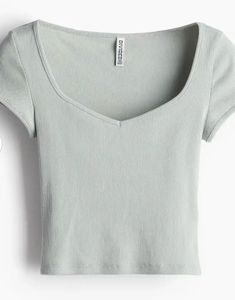 Light Blue Ribbed Square Neck Top