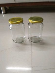 Set of 2 Glass Jars with Gold Lids
