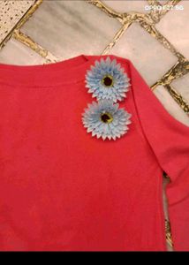 31. Coral Sweater Dress with Flower Detail