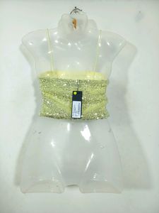 Lime Green Sequined Crop Top (Women's)