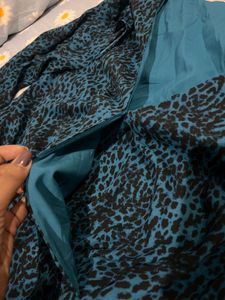 Teal Leopard Print Ruffle Dress