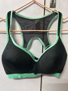 Black Sports Bra with Mint Trim
