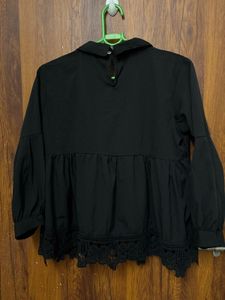 Chic Black Lace Trim Peplum Top