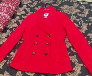 Navy Red Pea Coat