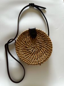 Round Rattan Crossbody Bag