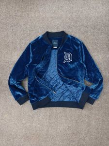 Men's Blue Velvet Bomber Jacket