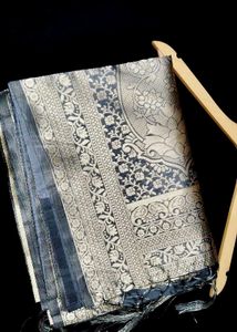 Elegant Grey Saree with Golden Floral Print