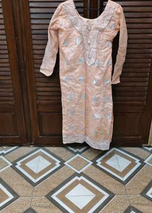 Elegant Peach Kurta with Silver Embellishments