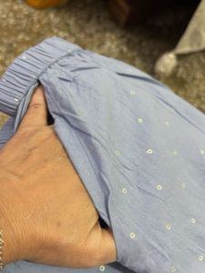 Side High slit Blue Kurta Set with Lotus Print