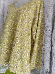 Yellow Floral Print Long Sleeve Top