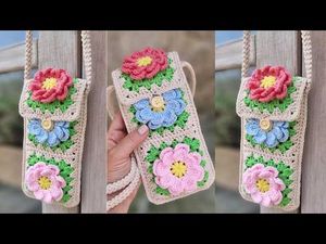 Handmade Crochet Flower Phone Bag